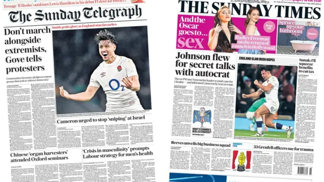 Today's front pages of The Sunday Telegraph and The Sunday Times.