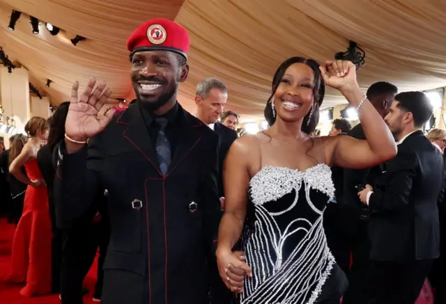 Bobi Wine and wife Barbie at the Oscars.
