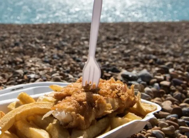 Fish and chips at seaside