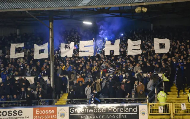 Cowshed banner at Cappielow