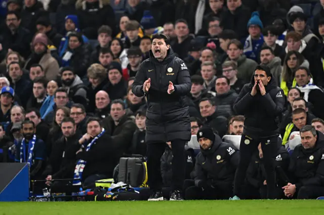 Mauricio Pochettino, Manager of Chelsea, reacts