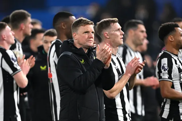 Eddie Howe, Manager of Newcastle United, shows appreciation