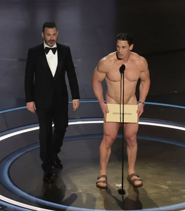 Jimmy Kimmel and John Cena speak onstage during the 96th Annual Academy Awards at Dolby Theatre on March 10, 2024 in Hollywood, California.