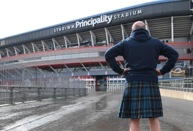 Scottish rugby fan outside Principality stadium