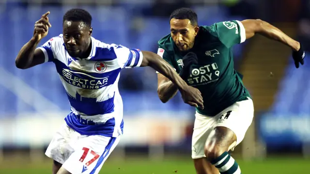 Reading's Andy Yiadom and Nathaniel Mendez-Laing of Derby