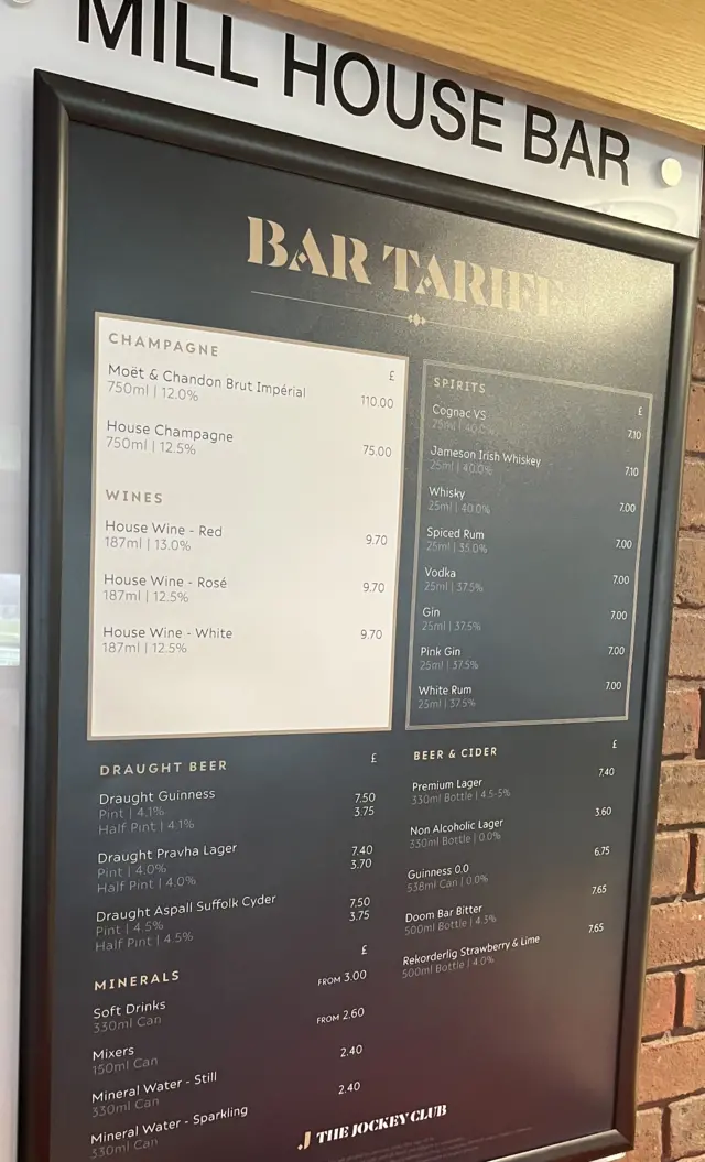 Bar prices at Cheltenham