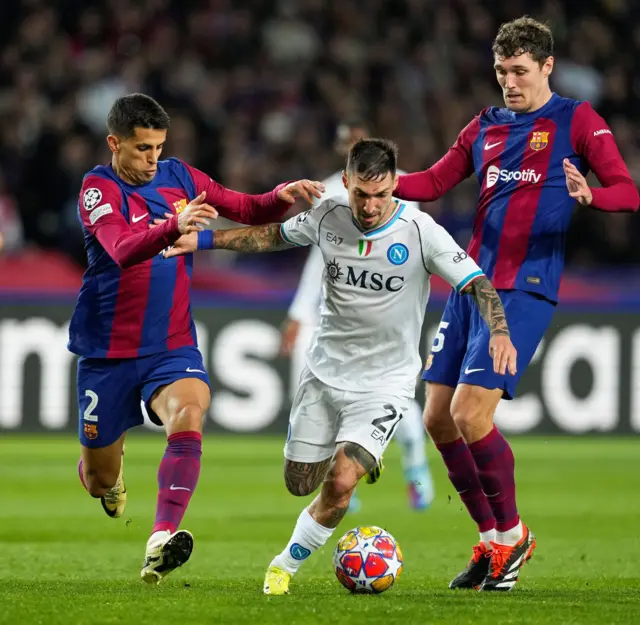 Politano breaks through Cancelo and Christensen.