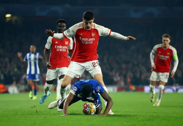 Havertz pressures Wendel who falls to the flor.