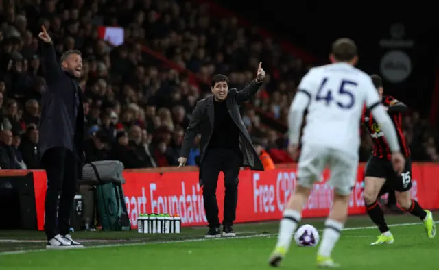 Iraola barks orders from his technical area.