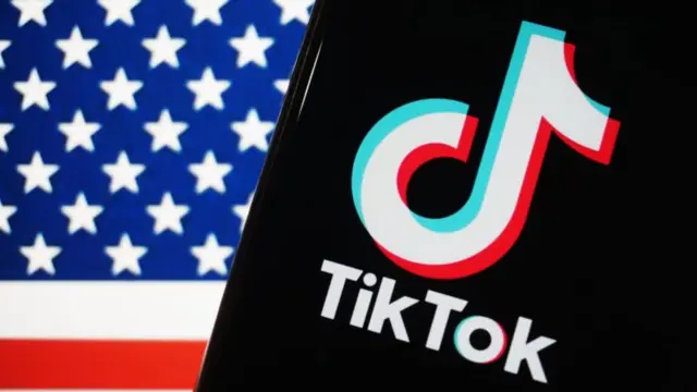 TikTok logo displayed over American flag