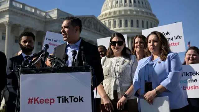 Congressman Robert Garcia (D-CA) speaks as he is joined by fellow House members U.S. Rep. Maxwell Frost (D-FL), U.S. Rep. Sara Jacobs (D-CA) and U.S. Rep. Delia Ramirez (D-IL) and TikTok creators during a press conference to voice their opposition to the "Protecting Americans from Foreign Adversary Controlled Applications Act," pending crackdown legislation on TikTok in the House of Representatives, on Capitol Hill in Washington, U.S., March 12, 2024.