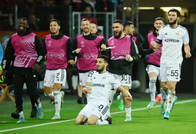 Zoubir celebrates giving Qarabag the lead.