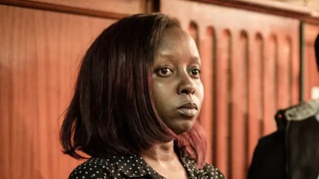 TV journalist and anchor Jacque Maribe (L) and her fiance Joseph Irungu stand in the dock during their trial for allegedly killing Monica Kimani, a South Sudan based Kenyan businesswoman, on October 9, 2018, at the Milimani Law Court in Nairobi, Kenya.