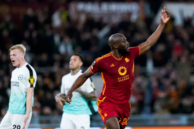 Lukaku celebrates his goal v Brighton by raising a fist to the sky,