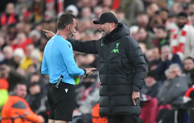 Klopp is booked for protesting a decision