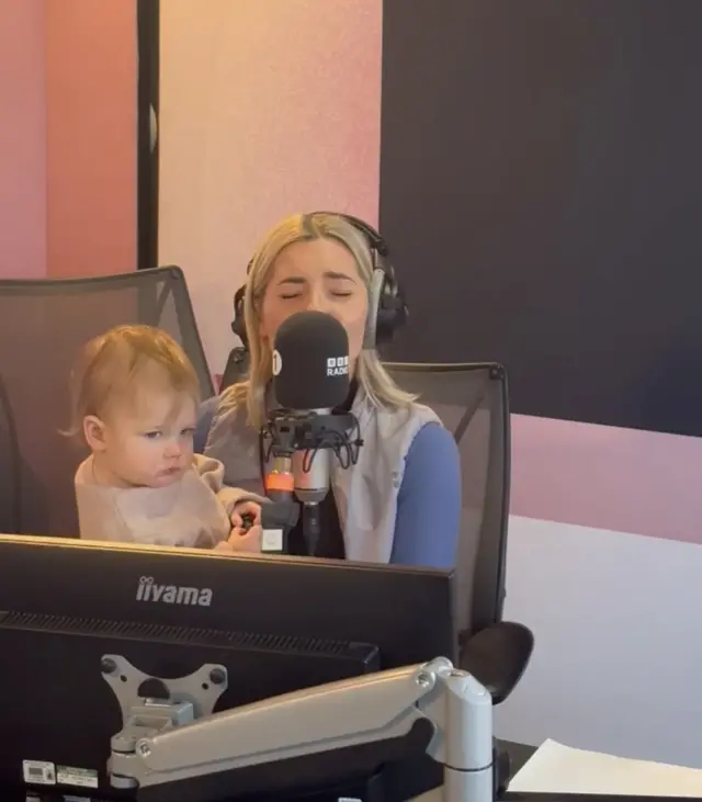 Mollie King in the Radio 1 studio with Annabella