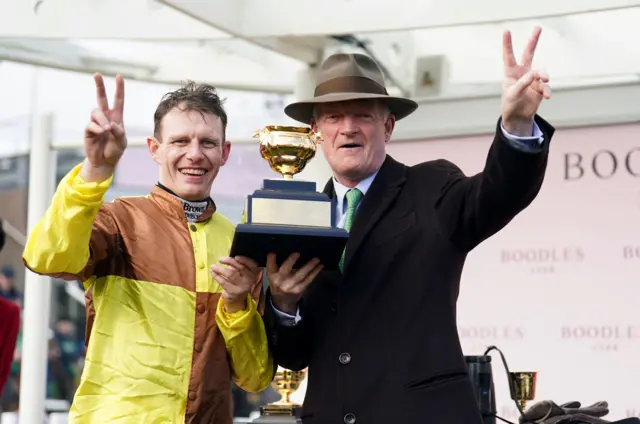 Paul Townend and Willie Mullins after Galopin Des Champs wins