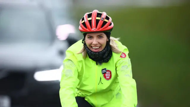 Mollie King smiles on Day 5 of the Pedal Power challenge