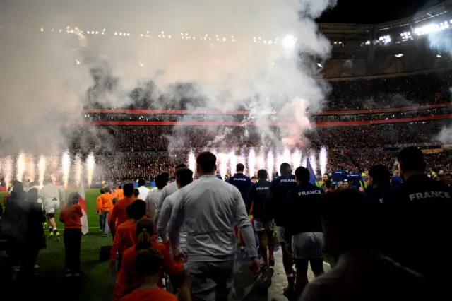 Teams walking out