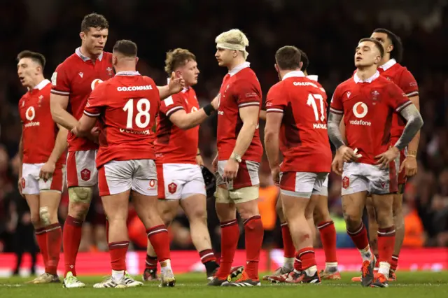 Wales players at final whistle