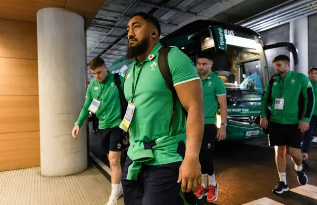 Bundee Aki arrives at the Aviva Stadium