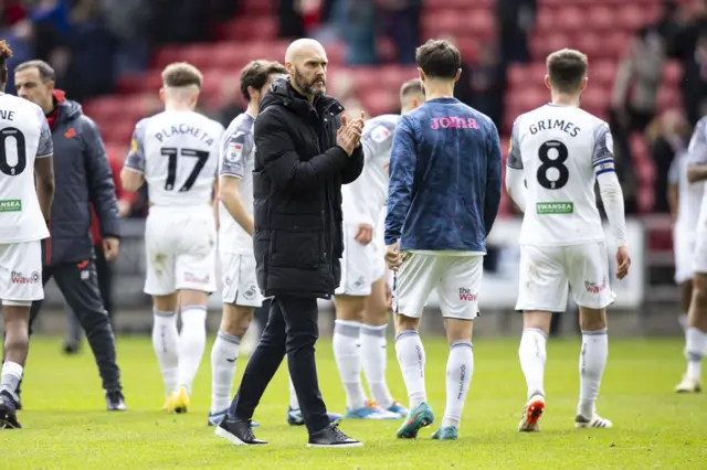 Luke Williams applauds Swansea's fans after defeat at Bristol City