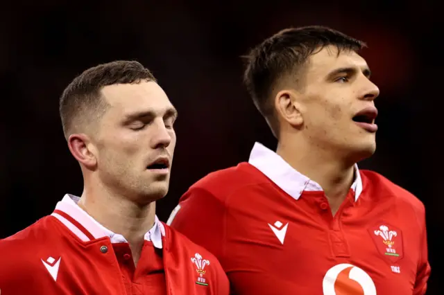 George North and Dafydd Jenkins singing