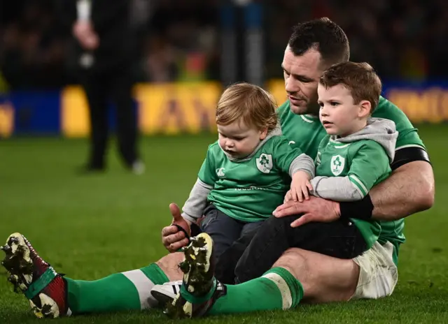 Cian Healy celebrates with his children