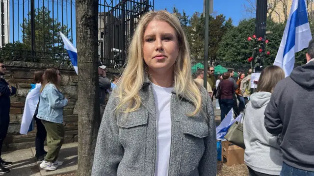 Lubov Sobol is seen in front of the Russian embassy in Washington DC on 17 March 2024