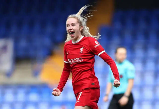 Kearns celebrates her goal v West Ham