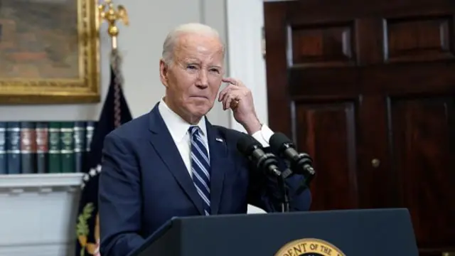 US President Joe Biden in the Roosevelt Room of the White House in Washington, DC, US, on 16 February 2024