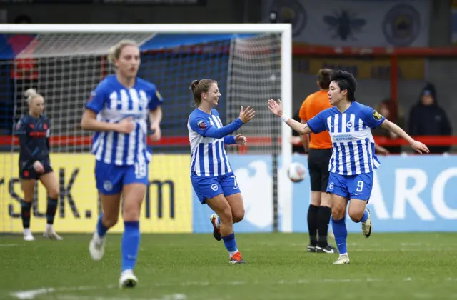 Geum-min celebrates her late goal v City