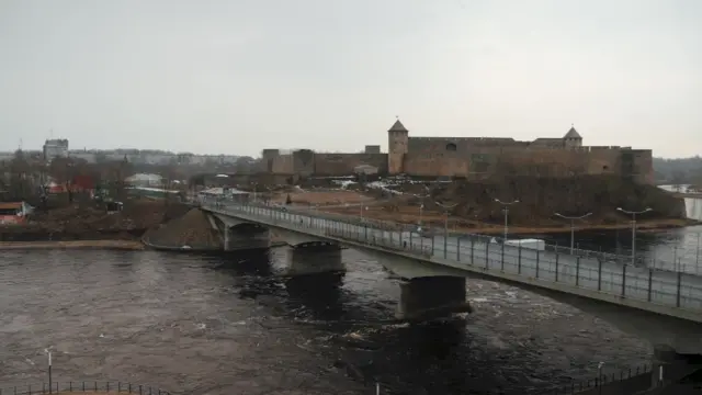 The Russian town of Ivangorod is across the river from Estonia’s Narva