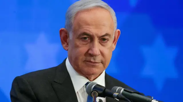 Israeli Prime Minister Benjamin Netanyahu addresses the Conference of Presidents of Major American Jewish Organizations, amid the ongoing conflict between Israel and the Palestinian Islamist group Hamas, in Jerusalem, February 18, 2024