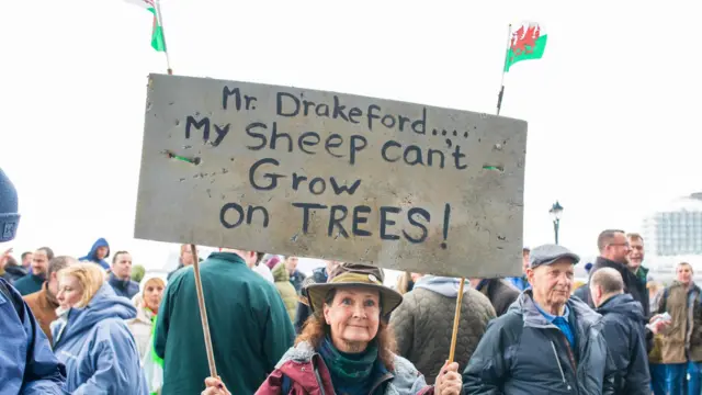 Welsh farmers protest outside the Senedd, the Welsh Parliament, in Cardiff