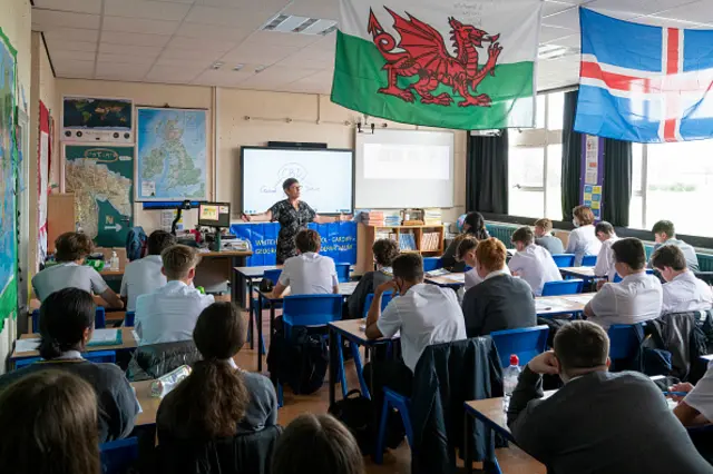 A general view as pupils listen during a geography lesson at Whitchurch High School