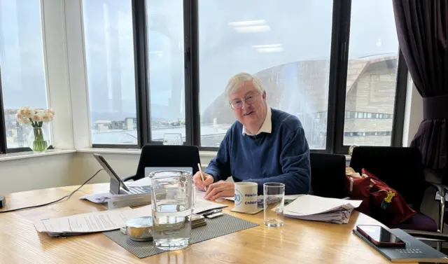 Mark Drakeford in his office in Cardiff Bay