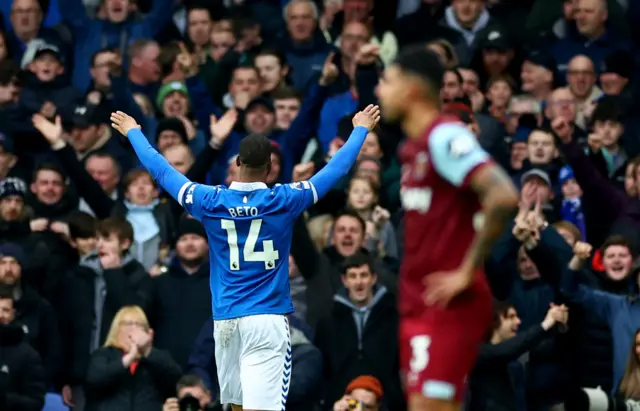 Beto celebrates his goal v West Ham.