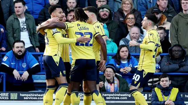 Oxford celebrate scoring against Portsmouth