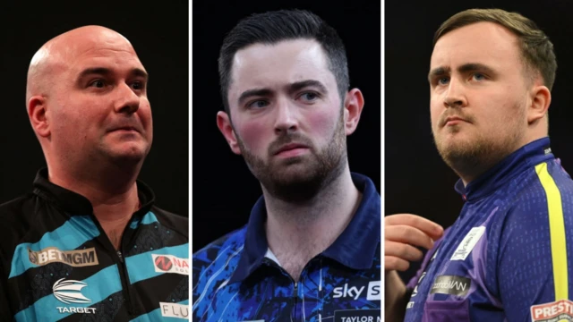 Split picture of Rob Cross, Luke Humphries and Luke Littler