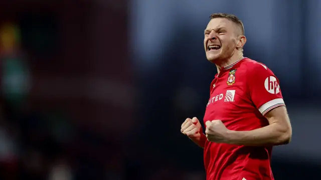 Wrexham's Paul Mullin celebrates scoring