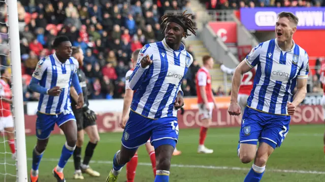 Ike Ugbo celebrates scoring for Sheff Wed at Rotherham