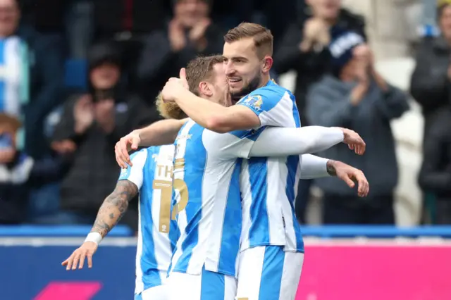 Huddersfield celebrate Michal Helik's opening goal