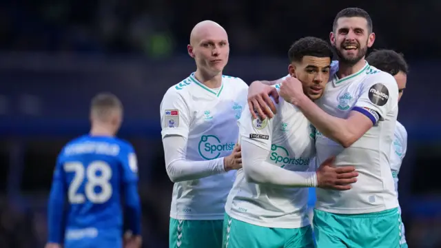 Southampton celebrate Che Adams' goal at Birmingham