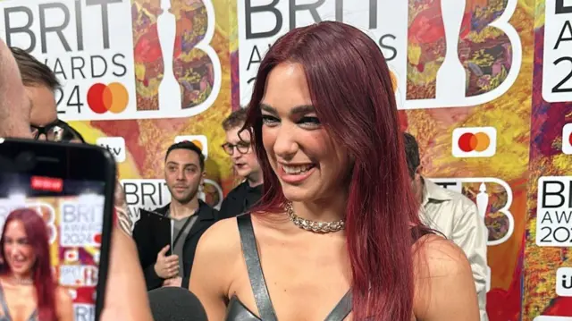 Dua Lipa arrives at the Brits 2024