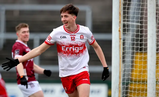 Paul Cassidy celebrates scoring Derry's third goal against Galway