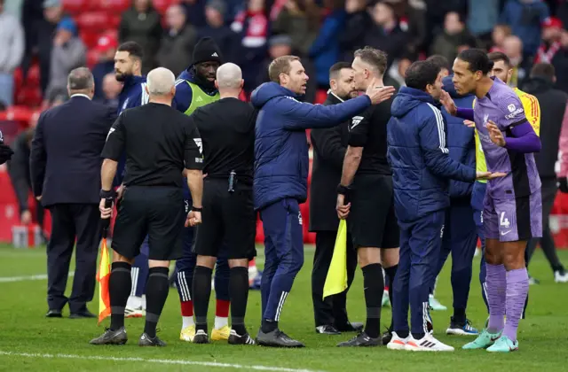 Nottingham Forest staff argue with Liverpool