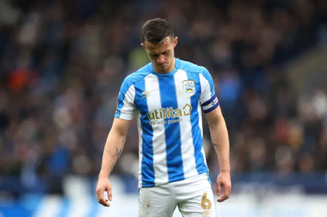 Huddersfield's Jonathan Hogg reacts to being sent off