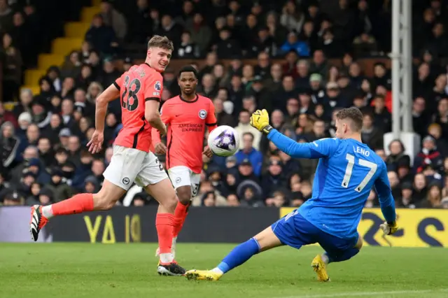 Ferguson shoots at Leno who saves.