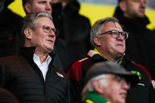 Sir Keir Starmer and Ed Balls watch Norwich v Sunderland